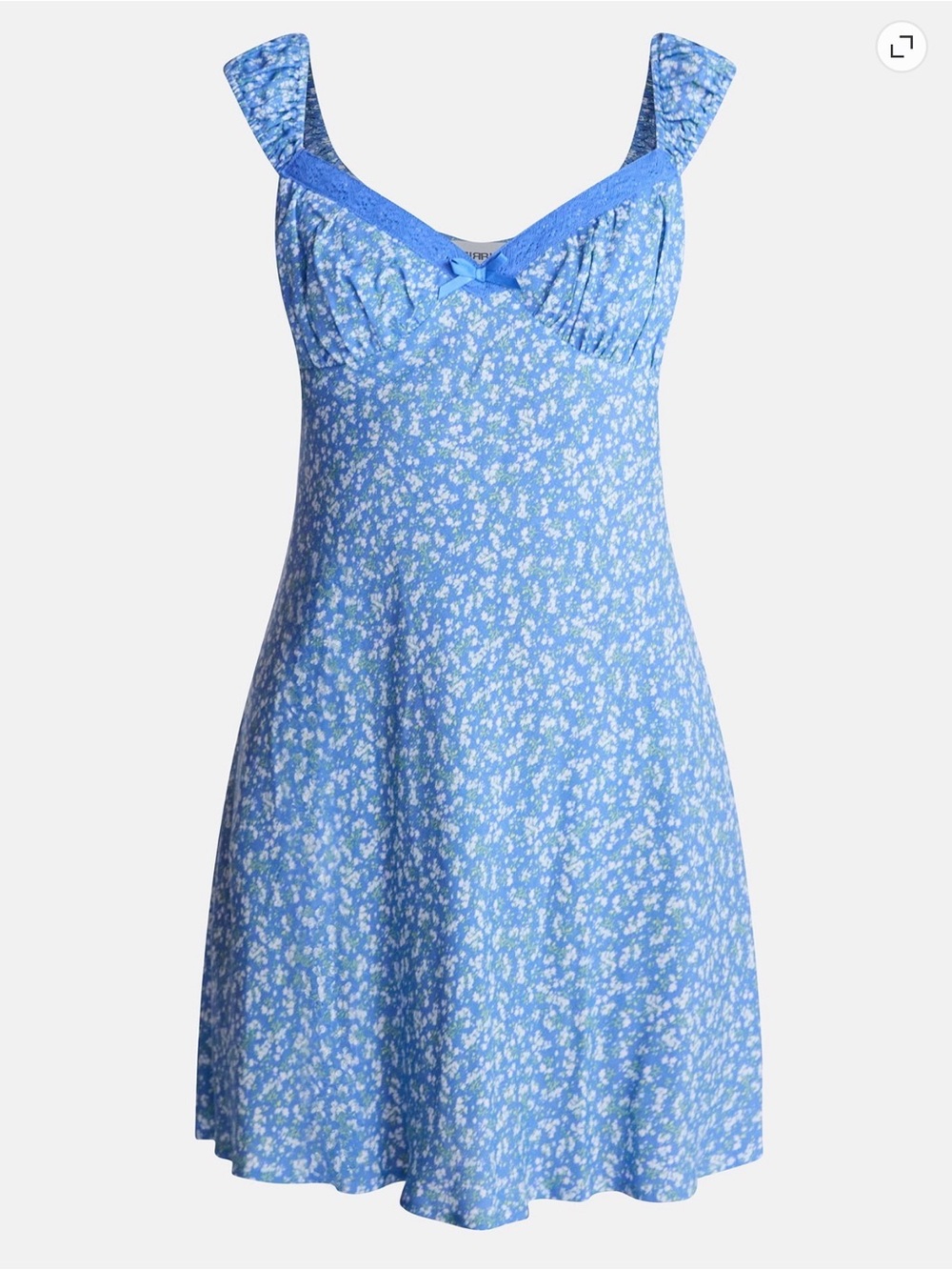 Ditsy Floral Blue Slip Dress with Sweetheart Neckline